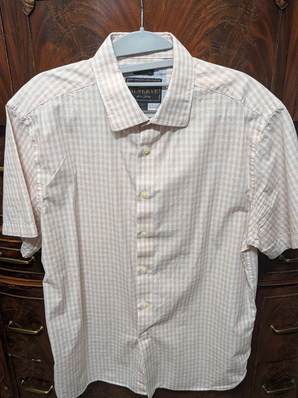 Jos. A. Bank Men's Short-Sleeve Button-Down Shirt - Light Peach Check